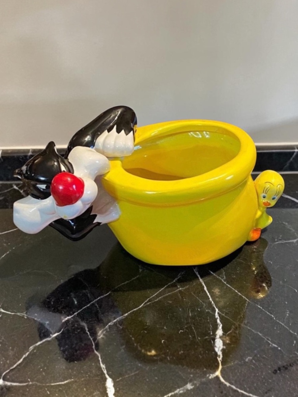 Vintage Sylvester and Tweety Bird Ceramic Planter Bowl